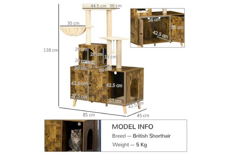 PawHut Cat Tree Litter Box Enclosure with Hammock & Scratching Posts – Multi-Level Plush Cat Tower Furniture | Wowcher