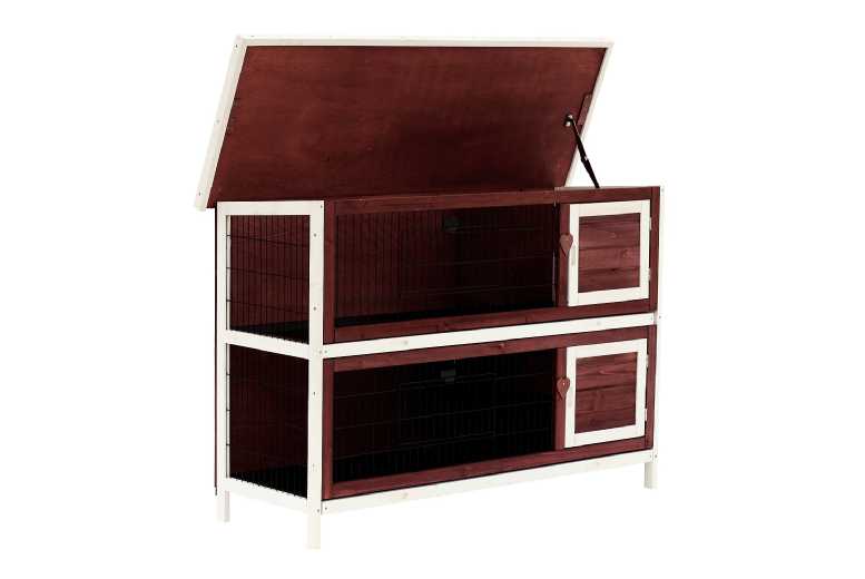 PawHut Double-Decker Rabbit Hutch & Guinea Pig Cage, Easy Clean, 136cm, Brown/White | Wowcher PawHut Double-Decker Rabbit Hutch & Guinea Pig Cage, Easy Clean, 136cm, Brown/White | Wowcher