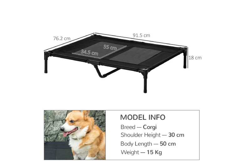 PawHut Raised Cooling Dog Bed – Portable, Heavy-Duty Cot for Large Breeds, Breathable Mesh, Easy Clean, Black | Wowcher
