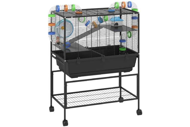 PawHut 3-Tier Hamster Cage for Syrian Hamsters & Gerbils – Easy Clean, Multi-Level, Portable | Wowcher