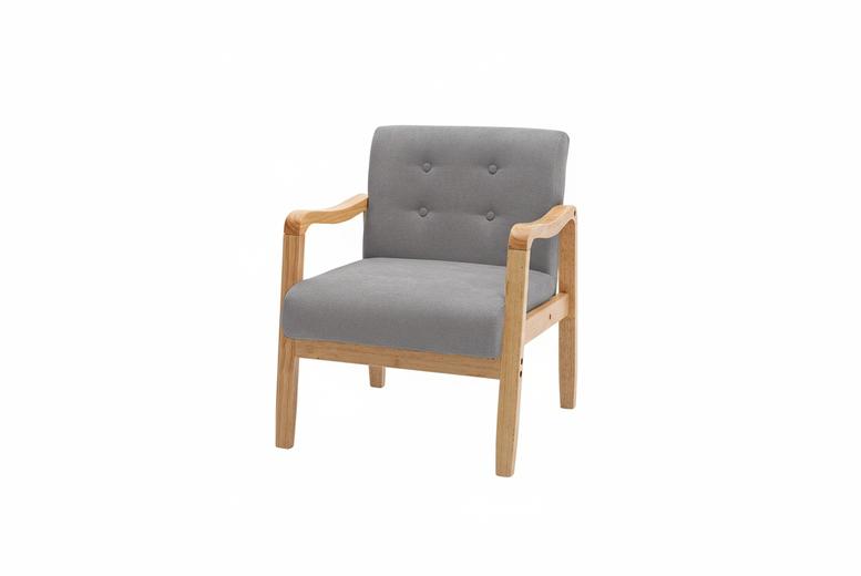 Spacious Modern Upholstered Armchair with Rubberwood Frame and Linen Fabric | Wowcher