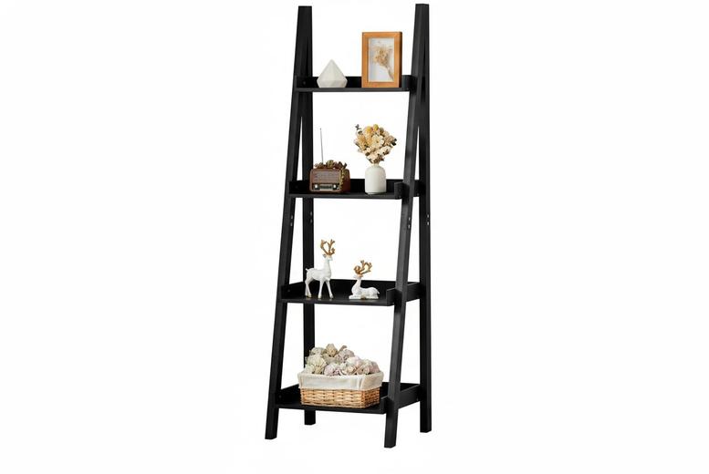 4-Tier Wooden Ladder Shelf with Sleek, Modern, and Durable Design | Wowcher