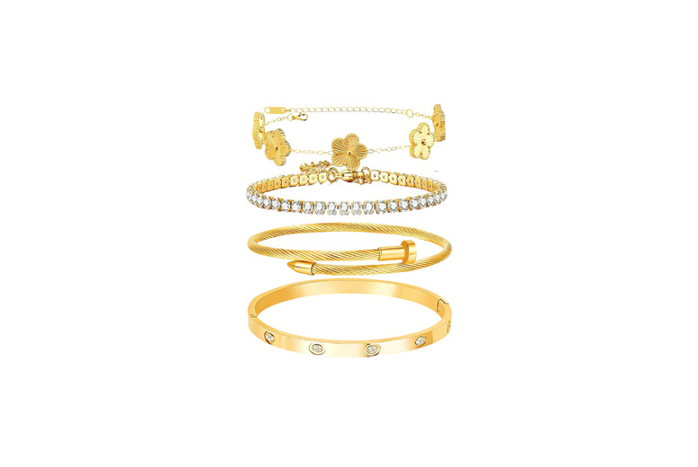 Van Cleef and Cartier  Titanium Steel 4 Piece Bracelet Stack Set | Wowcher