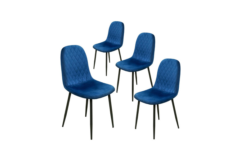 Set of 4 Alivio Velvet-Upholstered Dining Chairs - Ergonomic Curved Back, Metal Legs & 3 Colours | Wowcher