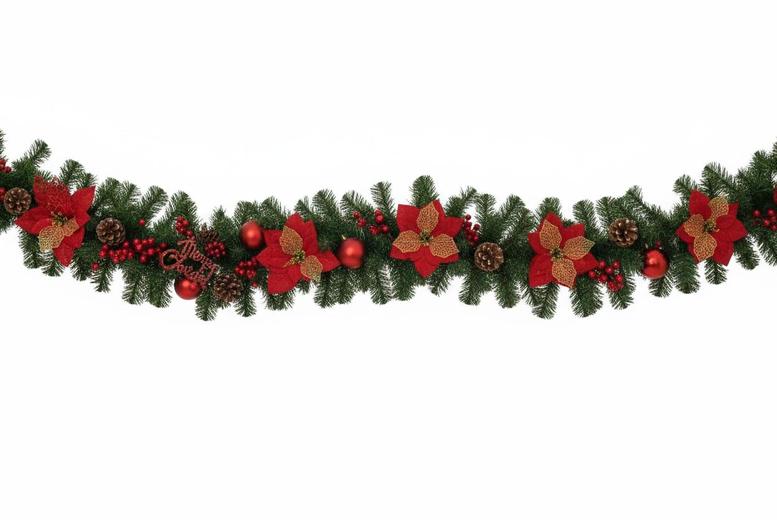 2.7M Red Flower Garland – Lifelike Holiday Charm for Christmas Decor | Wowcher