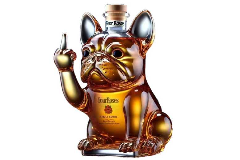 Glass French Bulldog Wine Bottle - Clear Tableware, 320ML, Airtight, Decorative | Wowcher