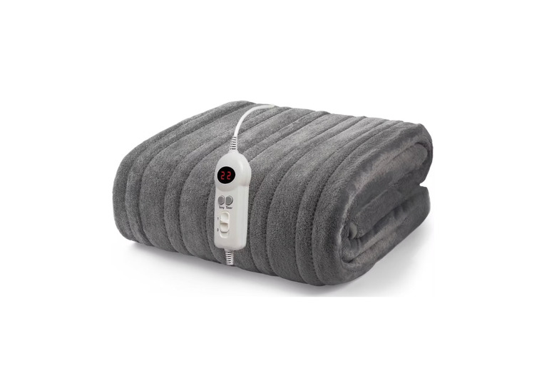 Electric Heated Throw Blanket in Plush Grey with Digital Controls & Timer | Wowcher