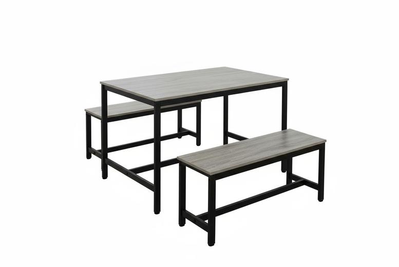 Modern Soho 3-Piece Dining Table Set with Space-Saving Benches in Grey | Wowcher Modern Soho 3-Piece Dining Table Set with Space-Saving Benches in Grey | Wowcher