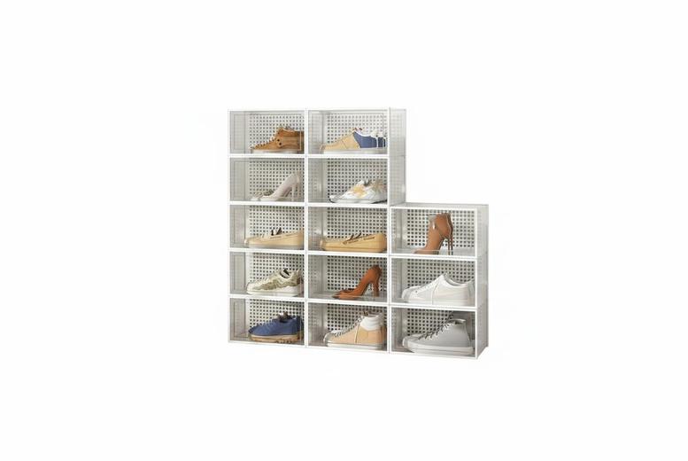 12-Pack White Foldable & Stackable Shoe Boxes with Transparent Panels | Wowcher