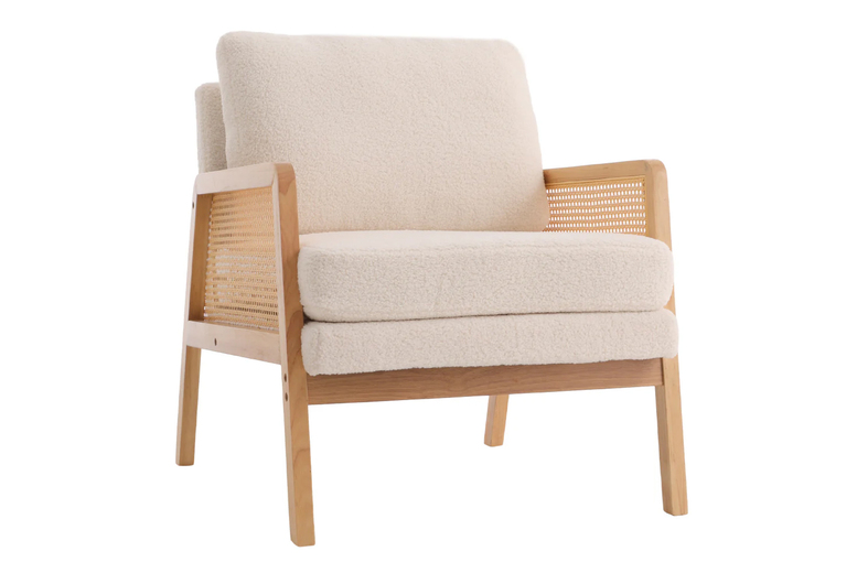 Teddy Fleece-Upholstered Accent Chair with PE Rattan Side Panels | Wowcher
