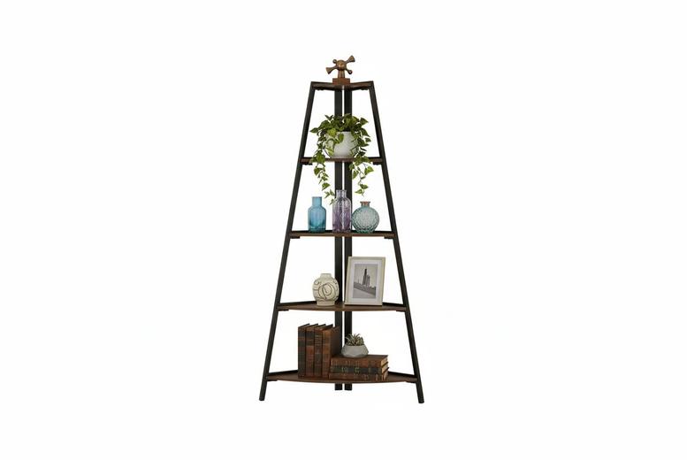 5-Tier Ladder-Style Corner Storage Shelf – Vintage Design & Space-Saving | Wowcher