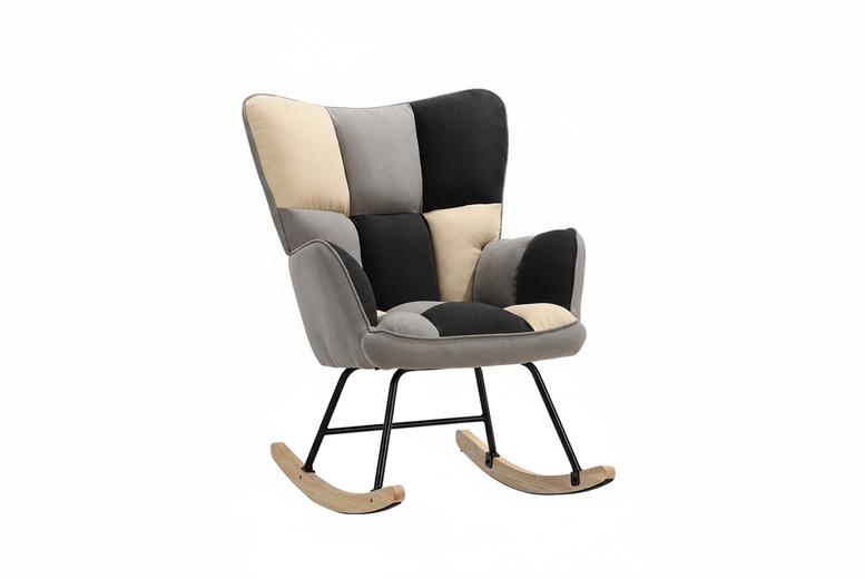 Tufted Linen Upholstered & Cushioned Rocking Chair | Wowcher