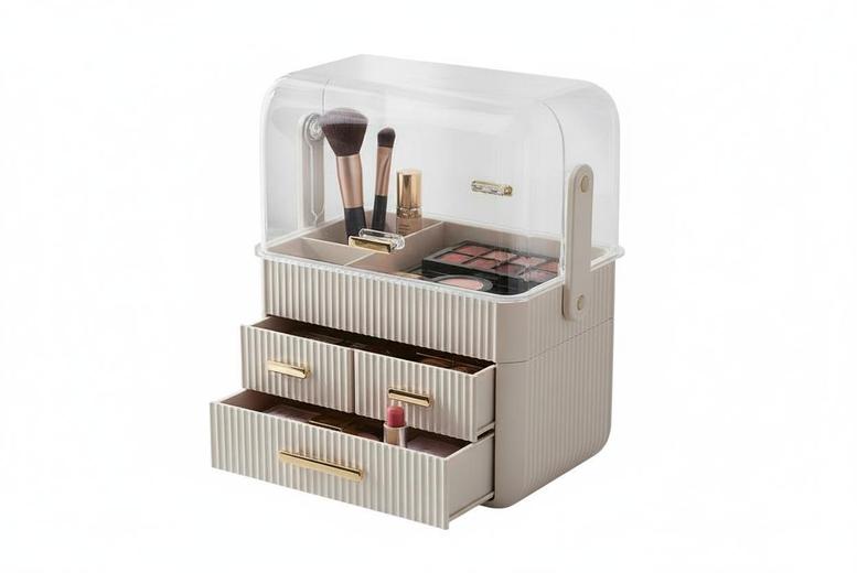Modern 3-Drawer Cosmetics Organiser with Portable Handle and Lid | Wowcher