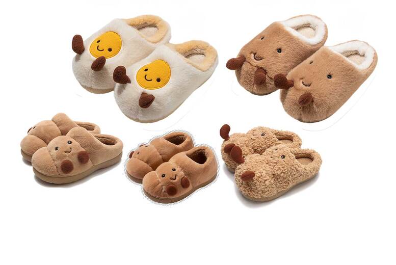 Unisex Black Cute Face Foodie Warm Slippers | Wowcher