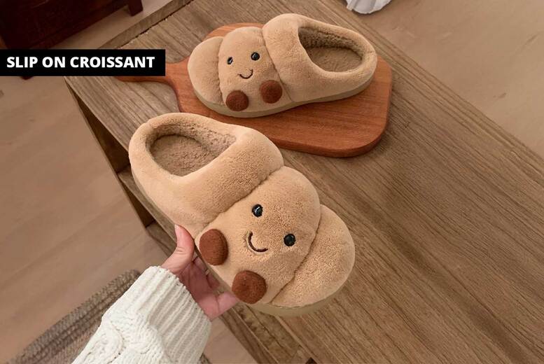 Unisex Slip On Croissant/UK3-4: Cozy Adorable Food-Themed Warm Slippers for Home Comfort & Fun | Wowcher