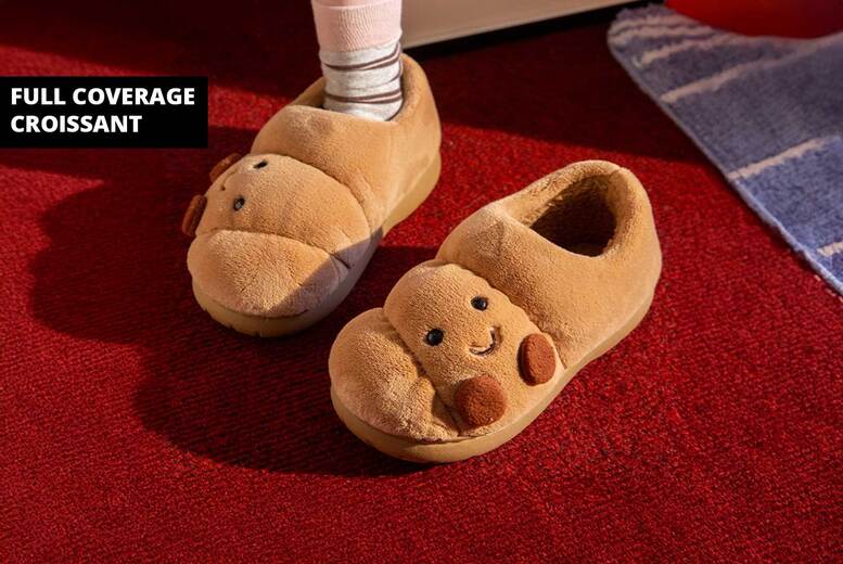 Unisex Full Coverage Croissant/UK3-4: Cozy Adorable Food-Themed Warm Slippers for Home Comfort & Fun | Wowcher