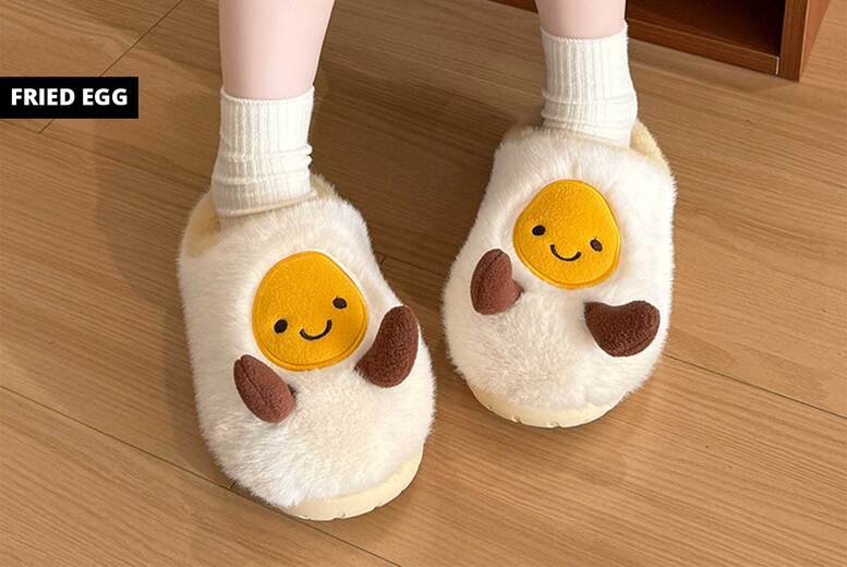 Unisex Fried Egg/UK3-4: Cozy Adorable Food-Themed Warm Slippers for Home Comfort & Fun | Wowcher