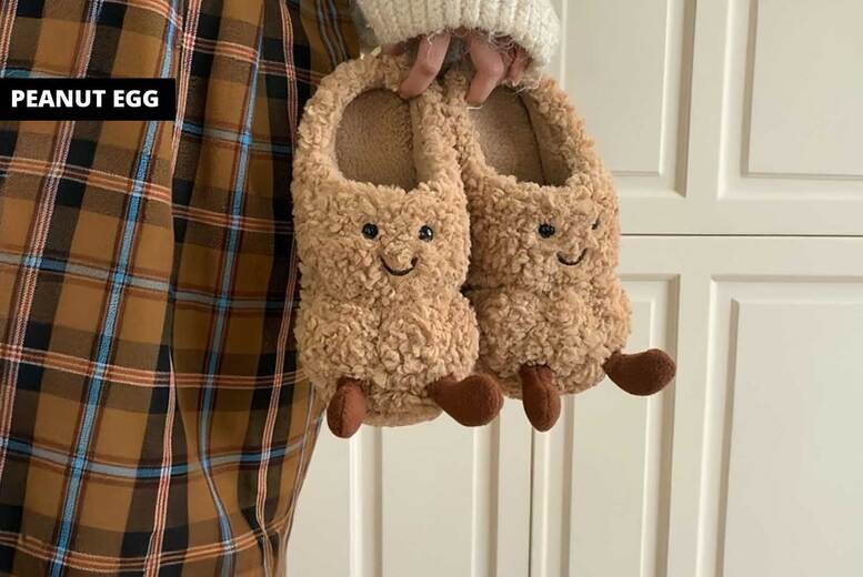 Unisex Peanut Egg/UK3-4: Cozy Adorable Food-Themed Warm Slippers for Home Comfort & Fun | Wowcher