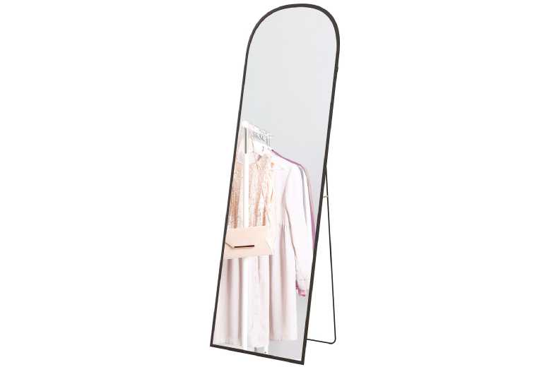 162x50cm Arched Full Length Mirror - Black Aluminium Frame, Shatterproof Glass, Modern Wall Mounted or Floor Standing | Wowcher
