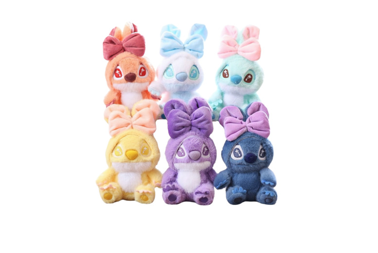 Stitch- Cute Plush Keychain Pendant - Bow & Rabbit Ears - Single & Pack Options | Wowcher