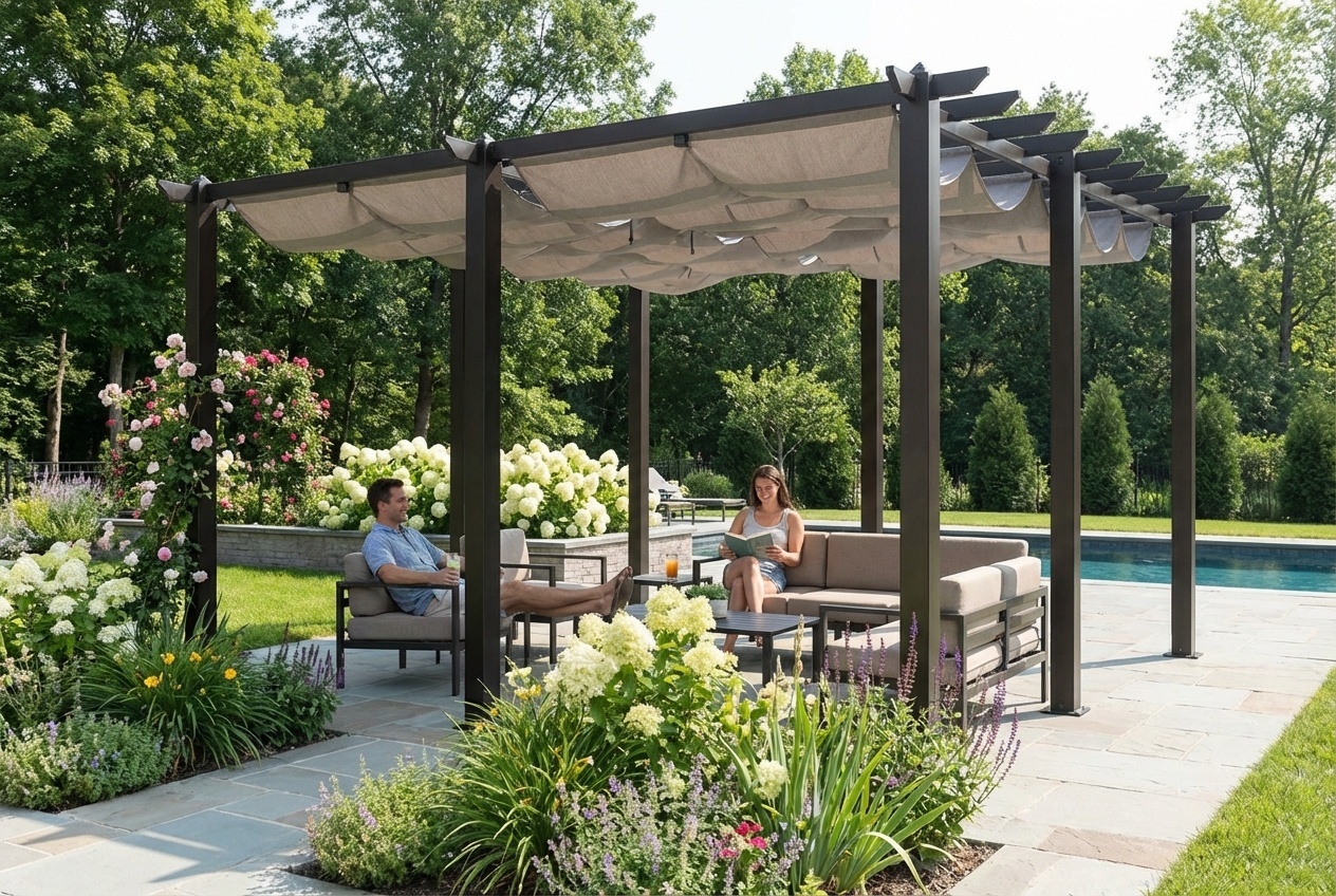10x20ft Aluminium Pergola with Retractable Waterproof Roof | Wowcher