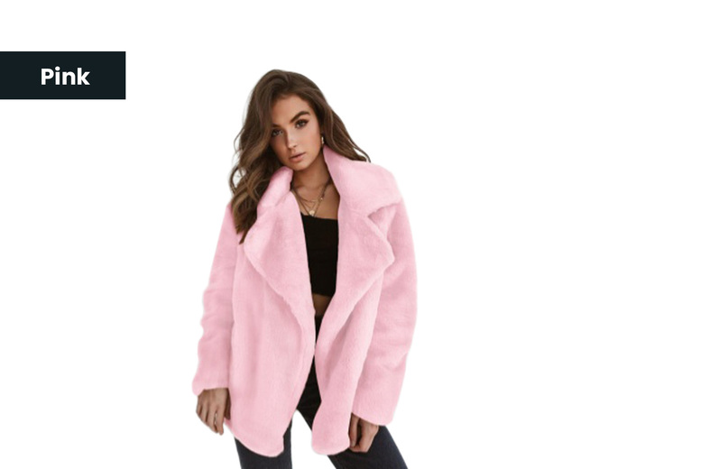 Pink/UK10: Women's Mid to Long Faux Fur Lapel Jacket in Versatile Colors | Wowcher