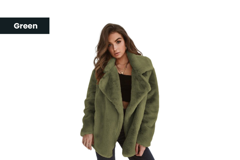 Green/UK8: Women's Mid to Long Faux Fur Lapel Jacket in Versatile Colors | Wowcher