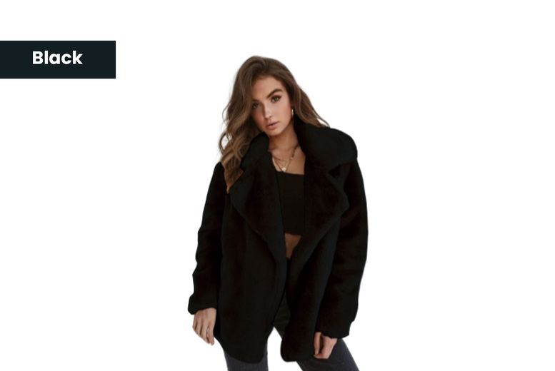 Black/UK10: Women's Mid to Long Faux Fur Lapel Jacket in Versatile Colors | Wowcher
