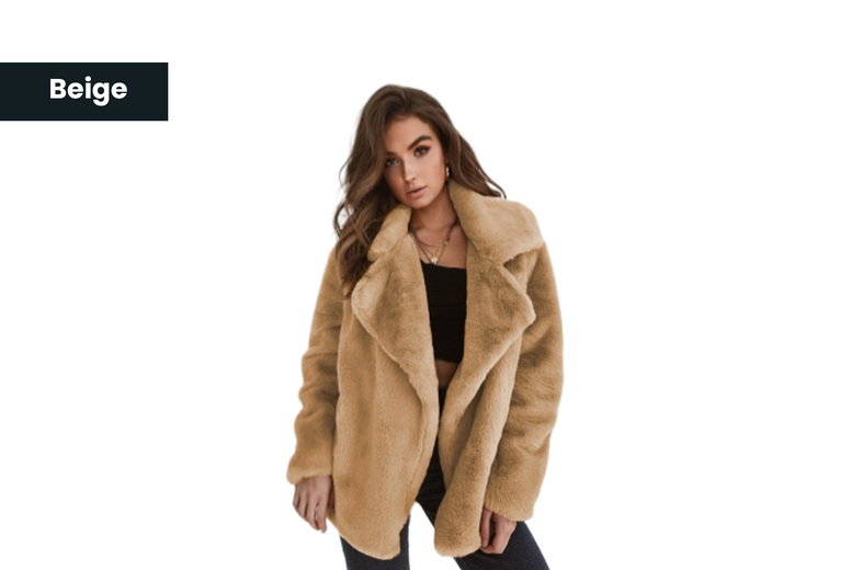 Beige/UK10: Women's Mid to Long Faux Fur Lapel Jacket in Versatile Colors | Wowcher