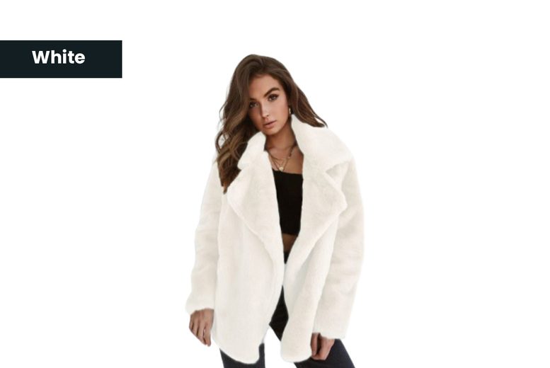 White/UK10: Women's Mid to Long Faux Fur Lapel Jacket in Versatile Colors | Wowcher