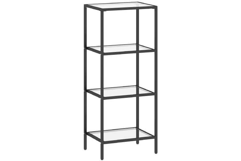4-Tier Glass Shelf Storage Unit - Minimalist Metal & Tempered Glass, Vertical Display Rack | Wowcher