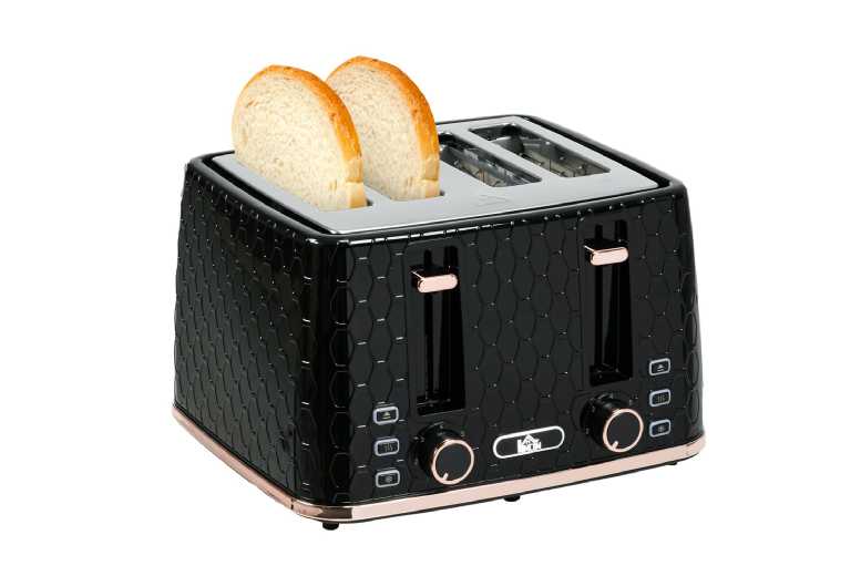 4-Slice Toaster - Energy Efficient, 7 Browning Levels, Sleek Black Honeycomb Design | Wowcher