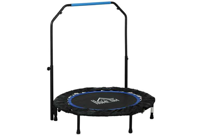40" Foldable Mini Fitness Trampoline - Adjustable Handle, Steel Frame, Outdoor & Indoor Rebounder for Family Fun | Wowcher