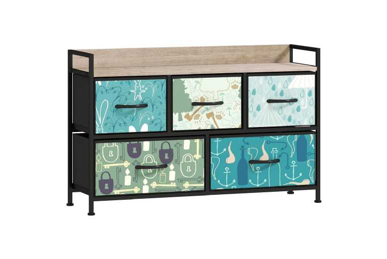 5-Drawer Fabric Chest of Drawers - Blue Bedroom Storage Unit, Steel Frame, Removable Drawers | Wowcher