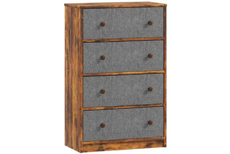 4-Drawer Fabric Chest of Drawers - Modular Bedroom Storage, Lightweight, Space-Saving, Grey/Brown | Wowcher