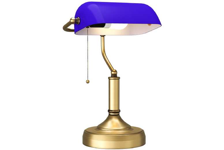 Banker's Table Lamp - Classic Blue Glass Shade, Antique Bronze Finish, E27 Bulb | Wowcher