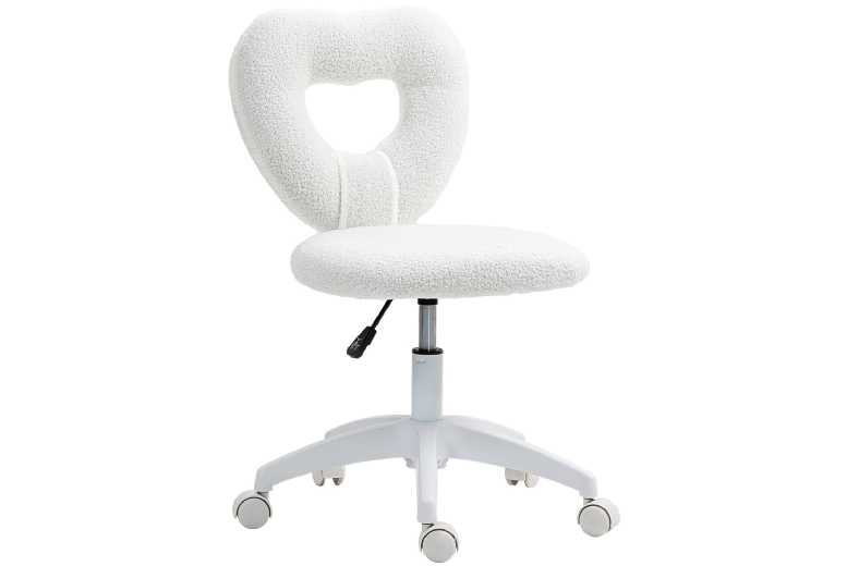 Heart-Shaped Swivel Vanity Chair - Teddy Fleece, Adjustable Height, Ergonomic Office Seating | Wowcher
