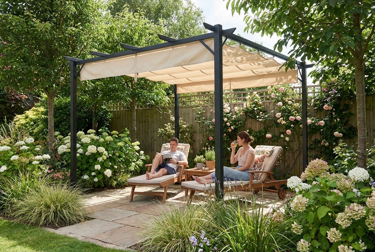 Outdoor Retractable Steel Pergola with Waterproof UV Canopy | Wowcher