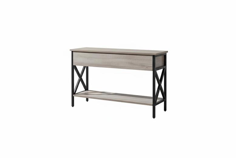 Rustic Narrow Console Table with Drawers and Open Shelves - Grey | Wowcher