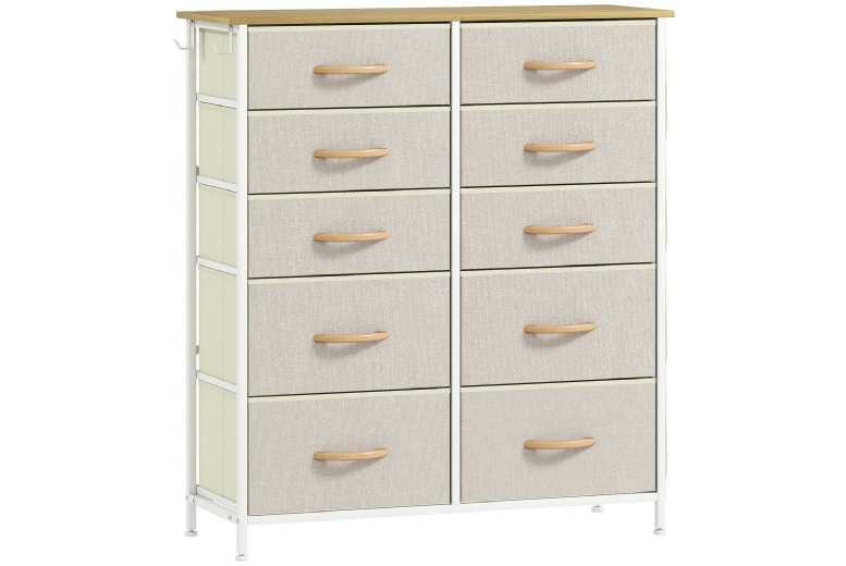 Beige Fabric Chest of 10 Drawers - Modular Bedroom Storage, Steel Frame, High Capacity | Wowcher