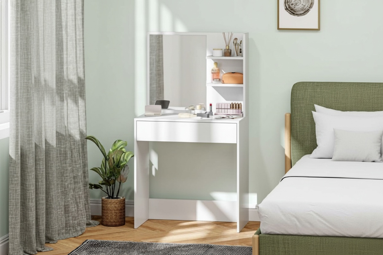 Contemporary Dressing Table with Mirror & Large Storage - Bedroom Vanity Desk | Wowcher