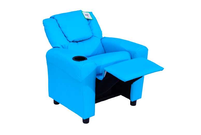 Kids Faux Leather Recliner Armchair with Cup Holder - Blue, 65kg Capacity | Wowcher
