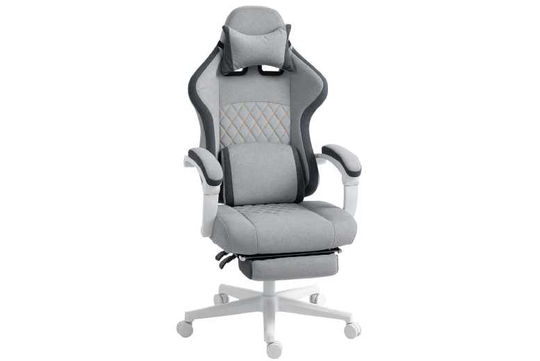 Grey Velvet Ergonomic Gaming Recliner Chair with Footrest & Lumbar Support | Wowcher
