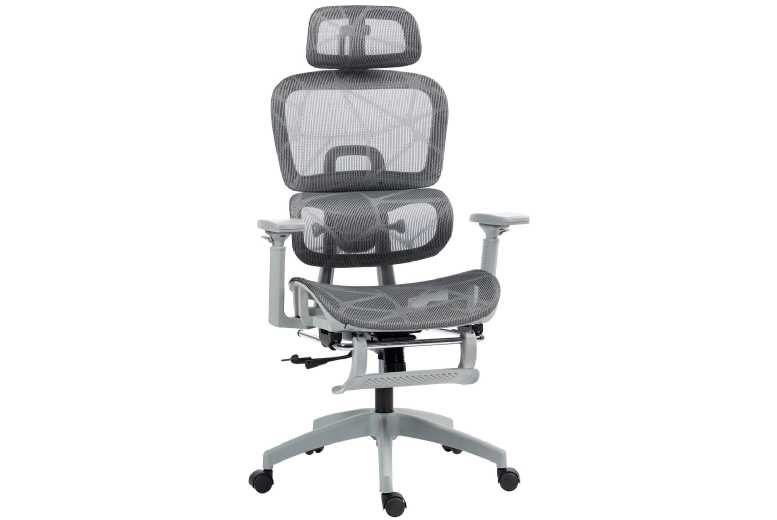 Ergonomic Grey Mesh Reclining Office Chair with Adjustable Footrest & Lumbar Support | Wowcher