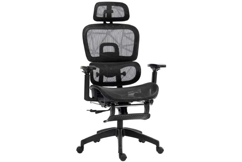 Ergonomic Reclining Executive Office Chair - Black Mesh, Adjustable Headrest & Footrest | Wowcher