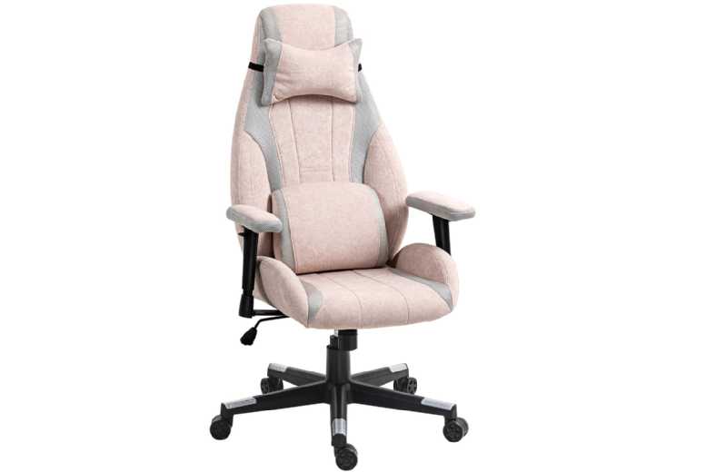 Pale Pink Velvet Ergonomic Gaming & Office Chair with Adjustable Lumbar Support & Headrest | Wowcher