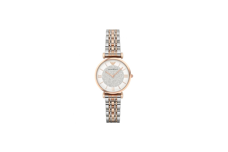 Women's Emporio Armani AR1926 Two-Tone Crystal Watch with Rose Gold Accents | Wowcher