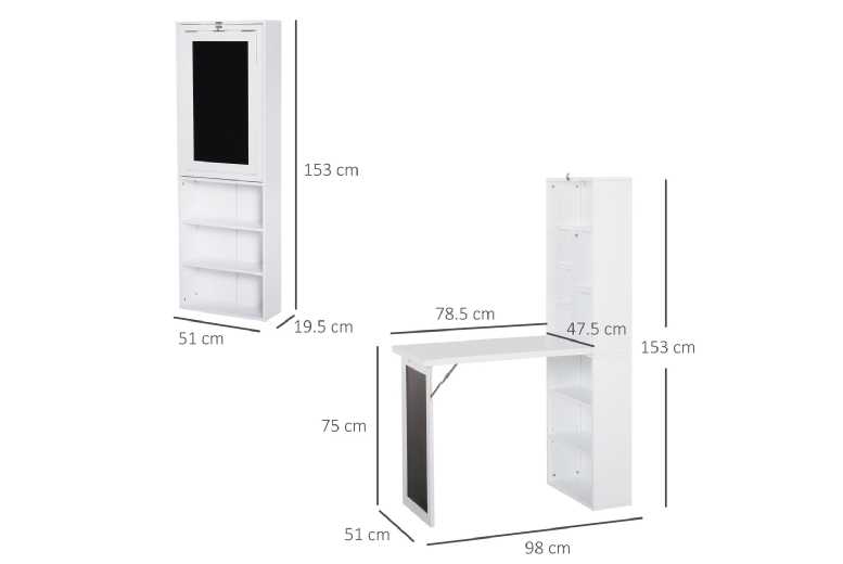 Folding Convertible Desk with Bookshelf - Space-Saving Living Room Furniture, MDF, White Finish | Wowcher