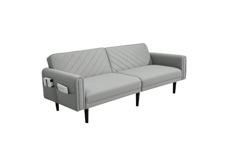 2-in-1 Convertible Sofa Bed with Adjustable Backrest, Storage, Thick Cushions, and Wooden Frame - Cream or Grey | Wowcher