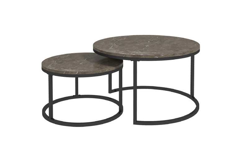 Set of 2 Nesting Round Coffee Tables - Marble-Effect Top, Space-Saving Contemporary Living Room Furniture | Wowcher